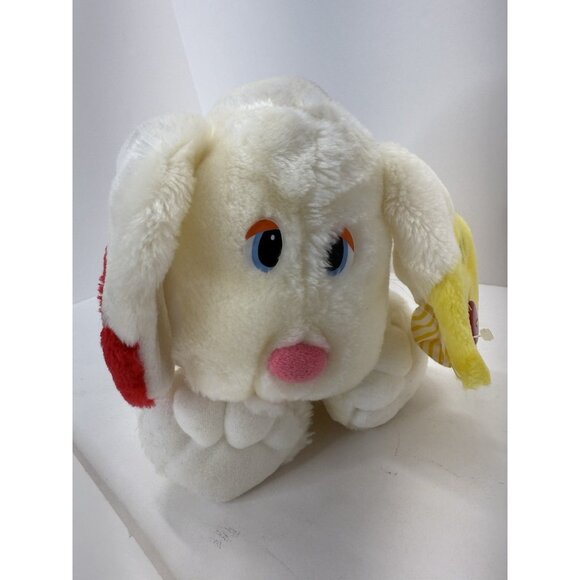 Rare Vintage Eden Toy Plush White Puppy Dog Learn Play Zip Snap Button Tie Toy - Picture 1 of 10
